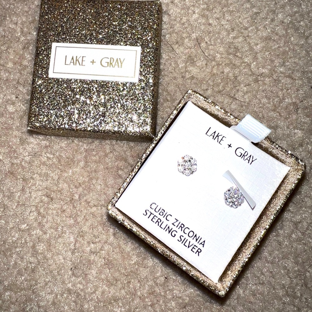 Lake and Gray Cubic Zirconia Stud Earrings Sterling Silver
